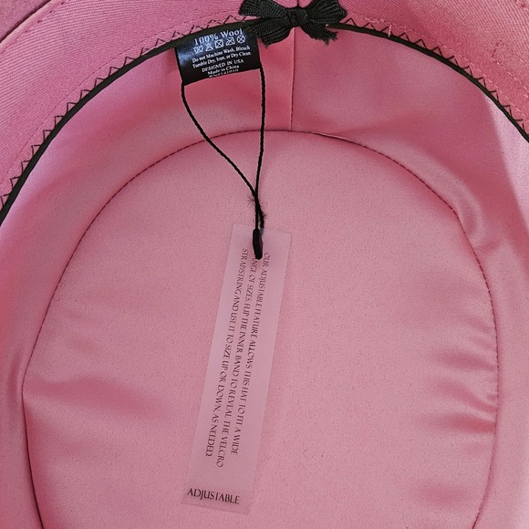 Pink Wool Wide Brim Fedora Hat Adjustable Bow Detail - Picture 7 of 11